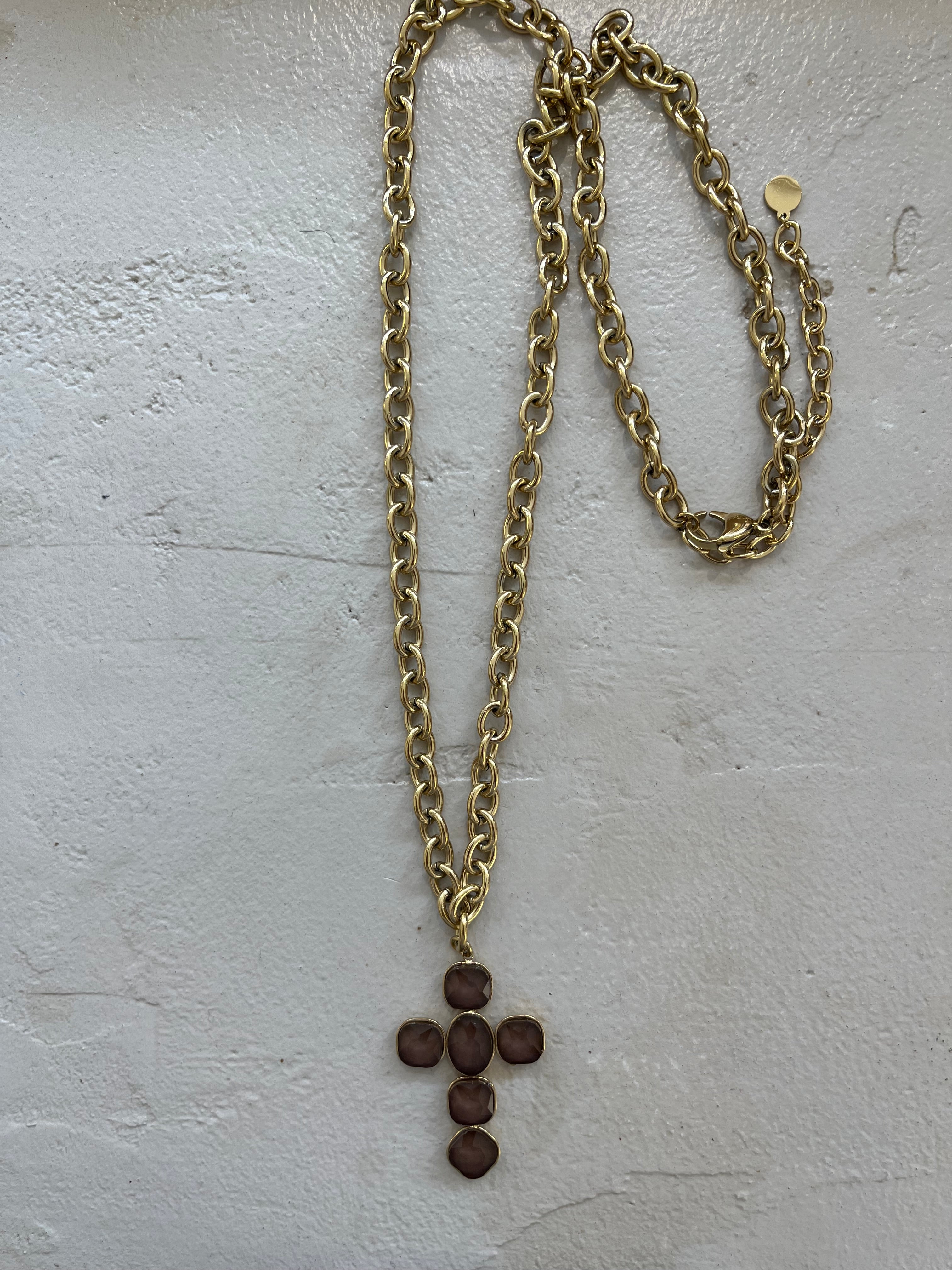 KETTE “BROWN CROSS” big • steel/glass • 75+10cm / 17g (Kopie) (Kopie)