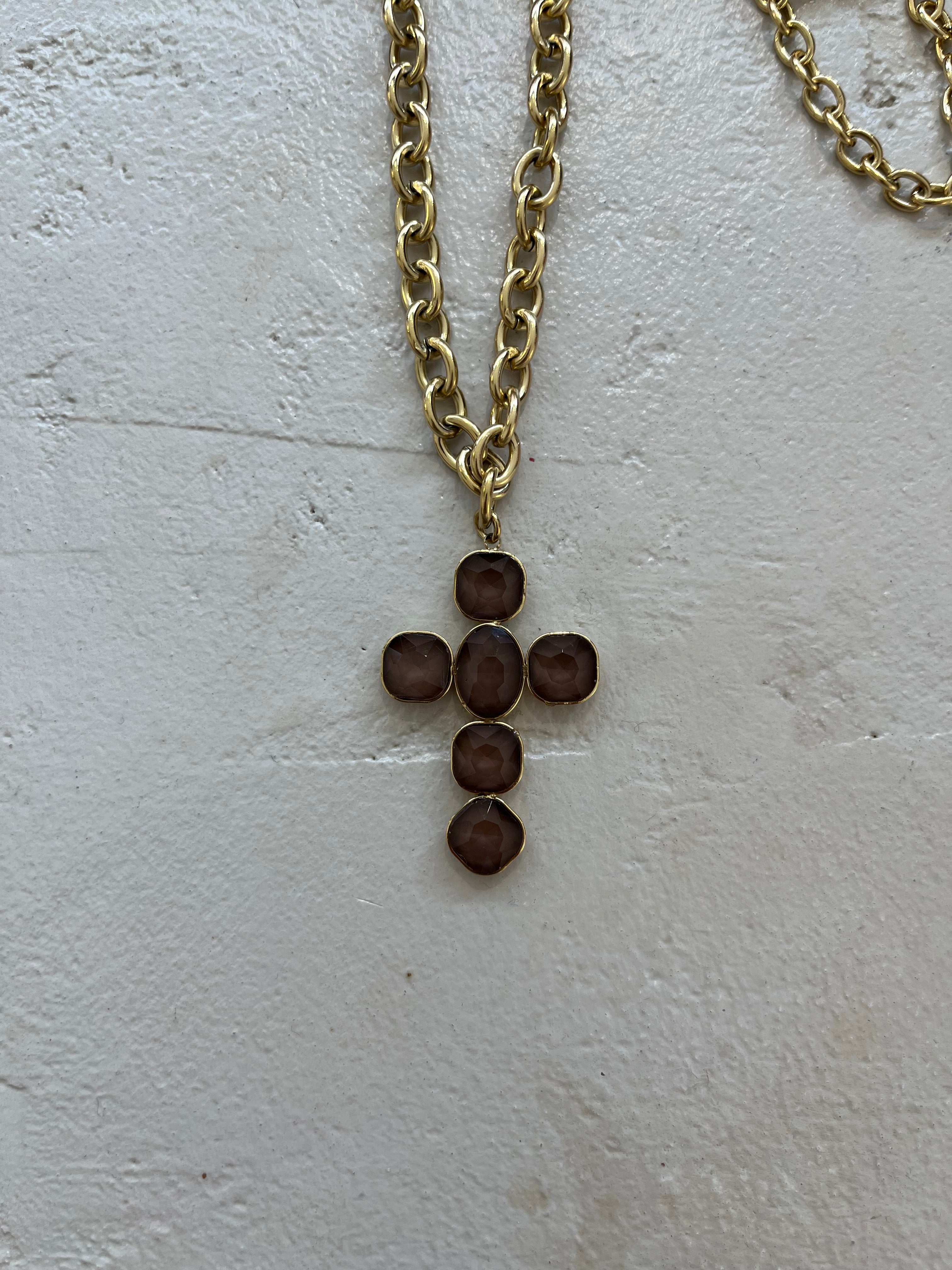 KETTE “BROWN CROSS” big • steel/glass • 75+10cm / 17g (Kopie) (Kopie)