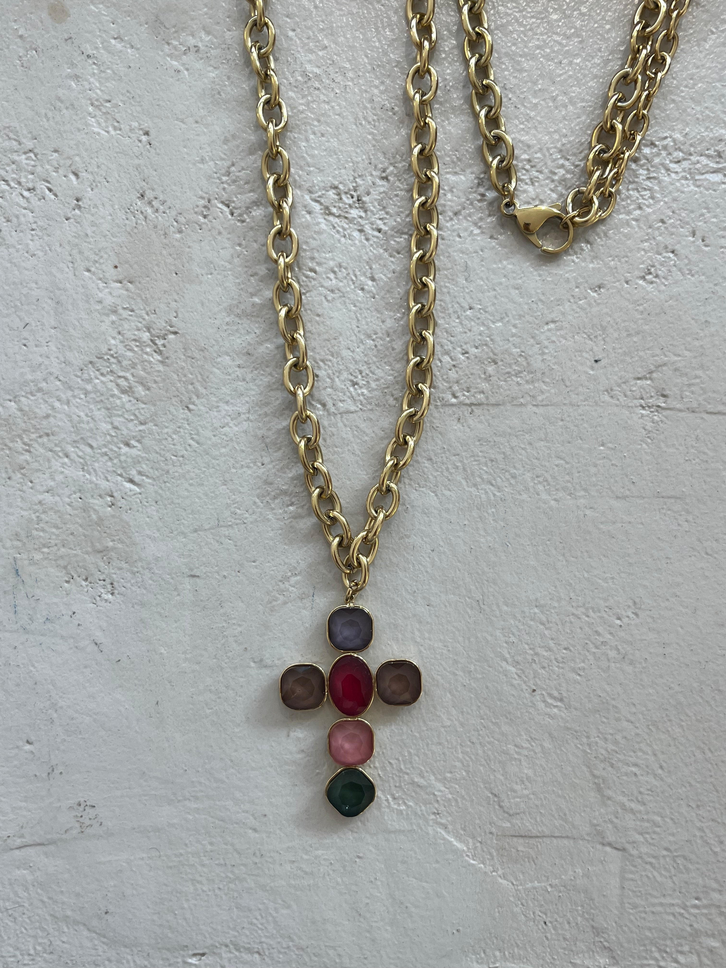 KETTE “COLORED CROSS” big • steel/glass • 75+10cm / 17g (Kopie)