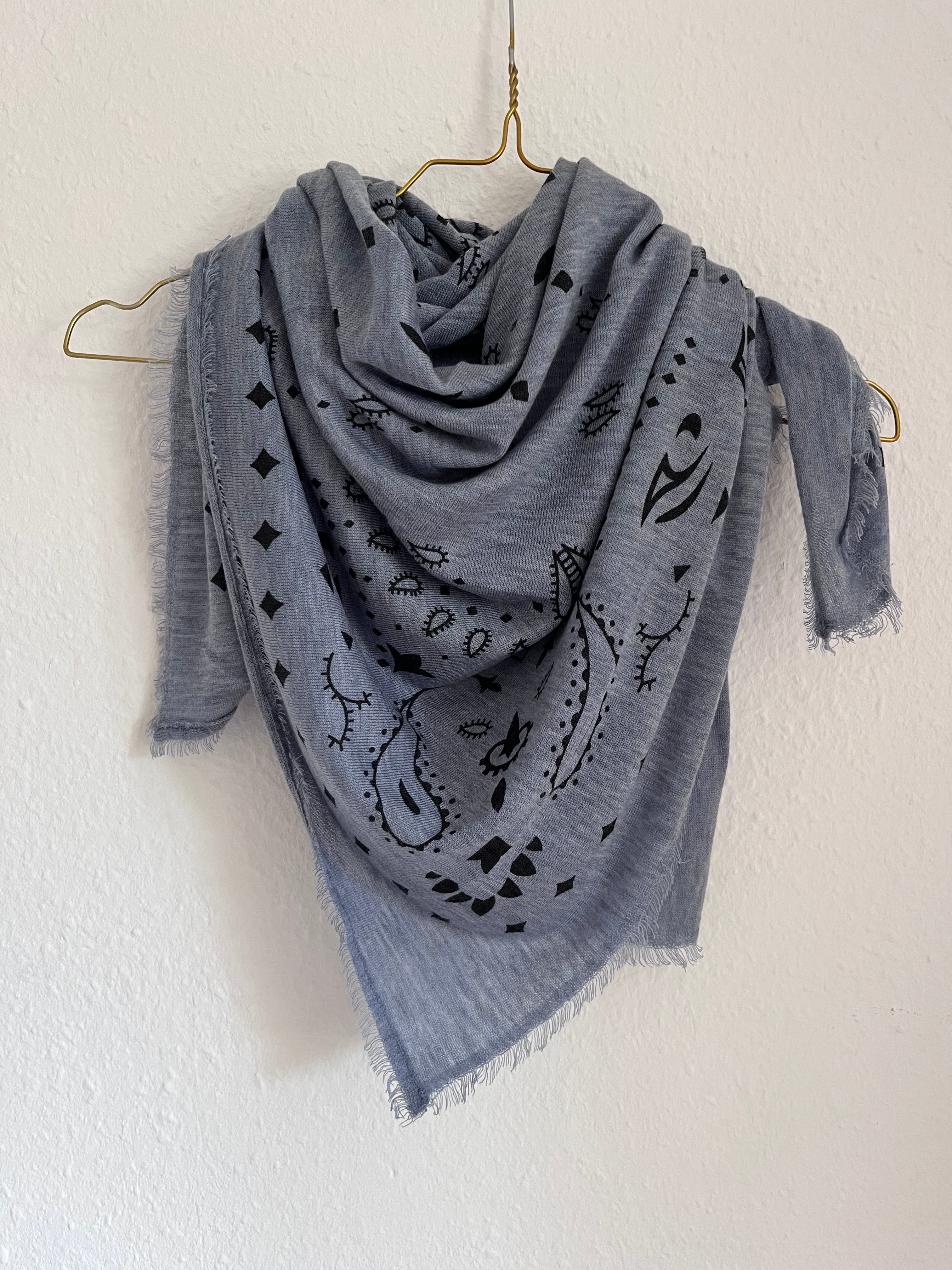BANDANA Kaschmir Tuch „BLAU-GRAU“ • 85% Merino; 15% Kaschmir